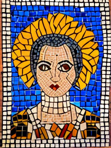 Image similar to a tile mosaic of a turkish woman made from beautiful turkish tile patterns