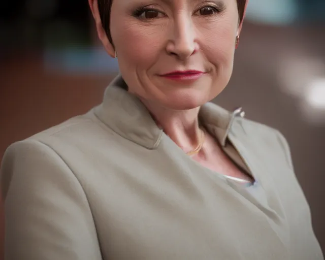 Prompt: kira nerys from star trek, three quarter shot, medium close - up, f 1. 4, 3 5 mm