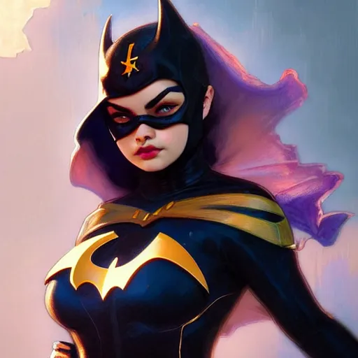 Image similar to beautiful Odeya Rush as Batgirl, western, closeup, D&D, fantasy, intricate, elegant, highly detailed, digital painting, artstation, concept art, matte, sharp focus, illustration, art by Artgerm and Greg Rutkowski and Alphonse Mucha