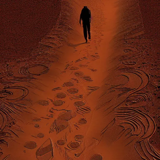 Image similar to walking on planet mars, digital art, smooth lines, astonishing detail, beautiful composition, amazing colours