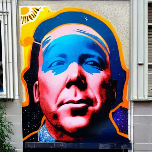 Prompt: Alex Jones in space, mural art