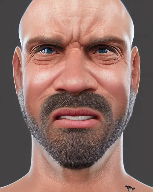 Image similar to portrait of a 4 0 - year - old bald man without nose, hyper realistic face, beautiful eyes, character art, art by mark brooks, hyperdetailed, cryengine, trending on artstation, digital art