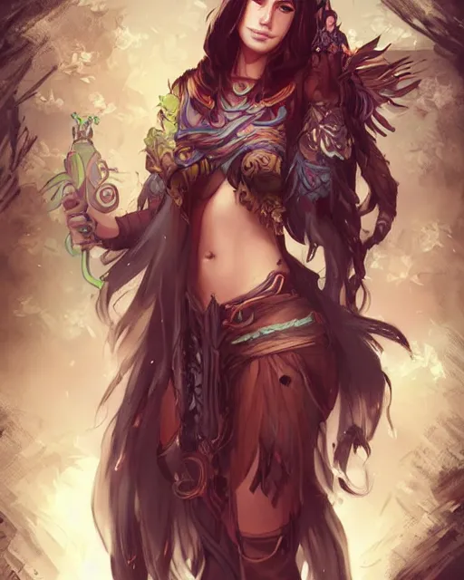 Image similar to a beautiful female druid, by Fernanda Suarez and ross tran