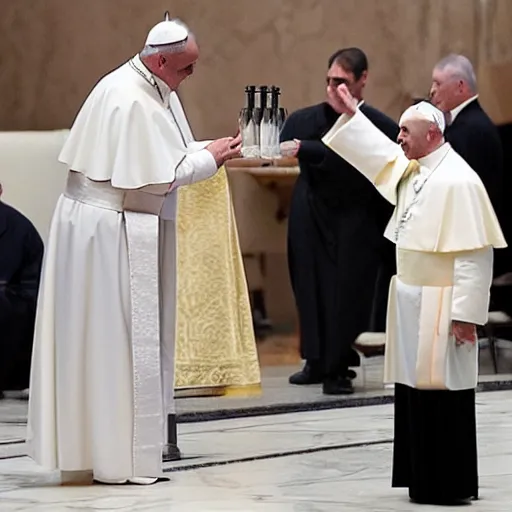 Image similar to the pope giving out communion to a fascist, 8k