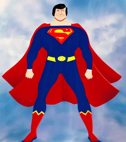 Prompt: gabe newell as a superman, soft light, blue, red