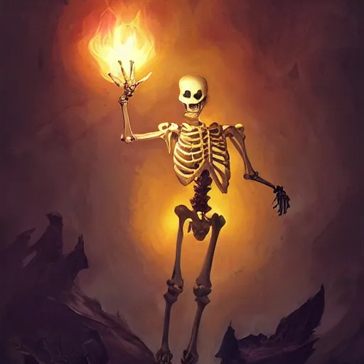 Image similar to skeleton glowing in white yellow light spell scroll art by artgerm and greg rutkowski and Craig Mullins, James Jean, Andrey Ryabovichev, Mark Simonetti and Peter Morbacher 16k