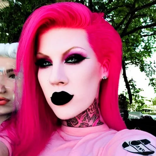 Image similar to jeffree star 2 0 0 0 s selfie with pink red hair