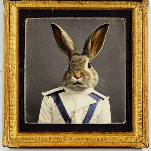 Image similar to a 1 9 1 0 s portrait of a rabbit wearing a sailor's uniform