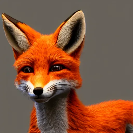 Image similar to a highly detailed photographic render of a fox , beautifully lit, ray traced, octane 3D render,