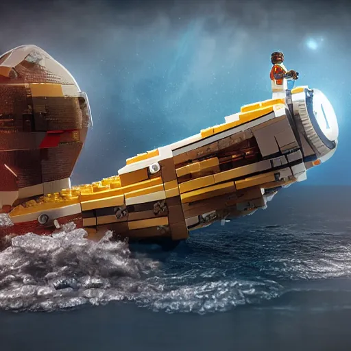 Prompt: a lego minifigure of the spaceship odysseus from ulysse, 3 1, 3 d octane render, artstation, concept art, smooth, sharp focus ilustration hq, octane render, hyperrealistic, aenaluck, artgerm, greg rutkowski