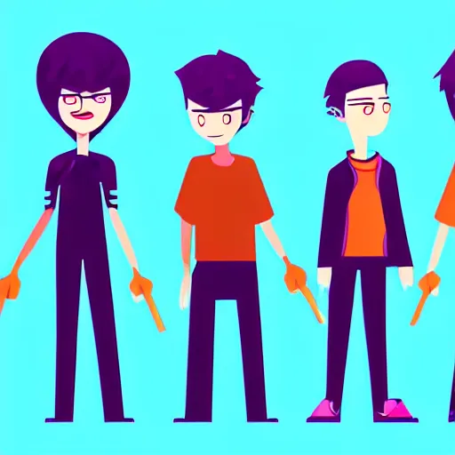 Prompt: 2 d character design, music group, vector art, digital art, portrait, 4 k, 8 k, sharp focus, smooth, illustration, concept art, rock band