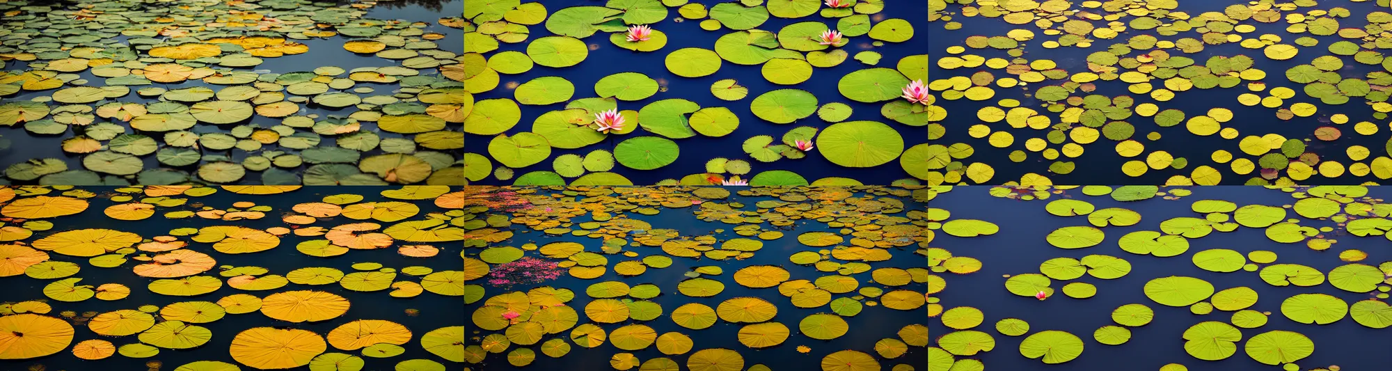 Prompt: lily Pads filled with millions of Lotus flowers in the golden hour, close up, DOF, 8k, artstation,