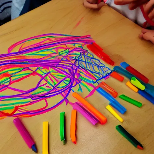 Prompt: spaghetti code, preschooler's crayon drawing