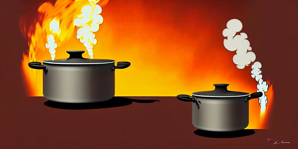 Prompt: curved perspective digital art of a kitchen with a pot on the burner emitting steam from tim burtons nightmare before christmas by petros afshar