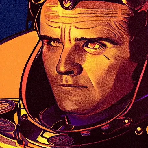 Prompt: a close-up of Jack \'The King\' Kirby as an cosmonaut, dramatic backlighting, golden hour, kodachrome, high contrast, highly detailed, sharp focus, digital painting, concept art, illustration, trending on artstation, art by greg hildebrandt + jack kirby + alphonse mucha