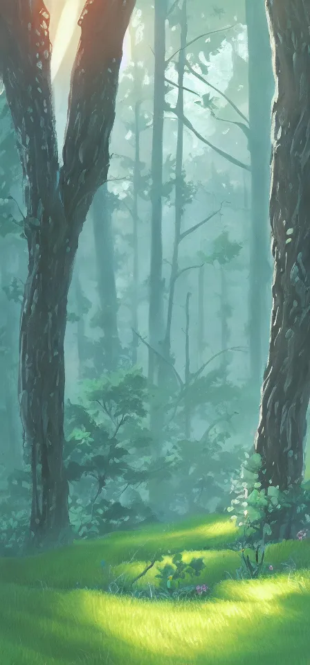 Prompt: smooth flowering forest. gouache painting by the award - winning concept artist, bloom, chiaroscuro, backlighting, depth of field.