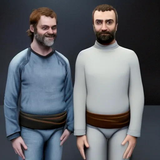 Image similar to hyperrealistic image of matt stone standing next to trey parker in the film starwars, stunning 3 d render, inspired by istvan sandorfi & greg rutkowski & unreal engine, perfect facial symmetry, dim volumetric cinematic lighting, 8 k octane comprehensive render, extremely hyper - detailed, incredibly lifelike attributes, intricate, real flesh texture, masterpiece, artstation, stunning,