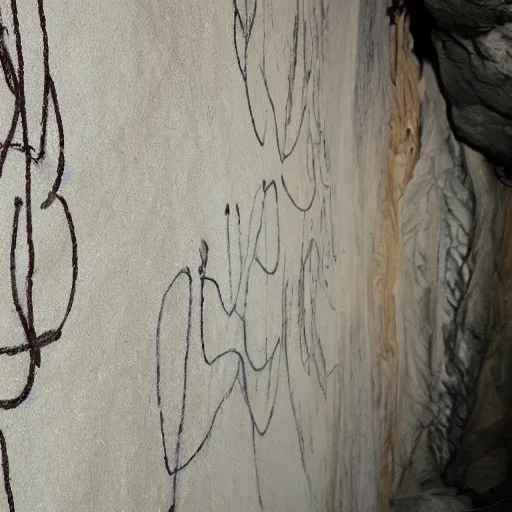 Image similar to among us scribbled on a cave wall,