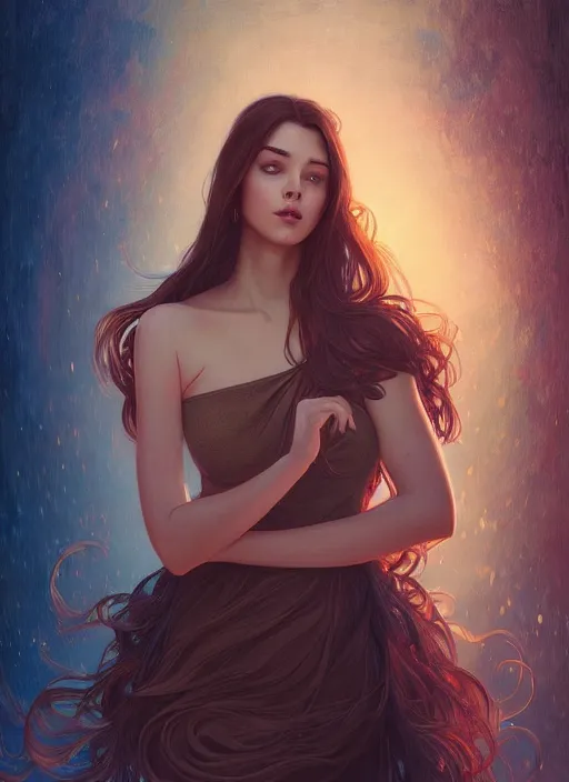 Prompt: handsome young women with shoulder length brown hair, half body shot, path traced, highly detailed, high quality, digital painting, alena aenami, lilia alvarado, shinji aramaki, karol bak, alphonse mucha, tom bagshaw