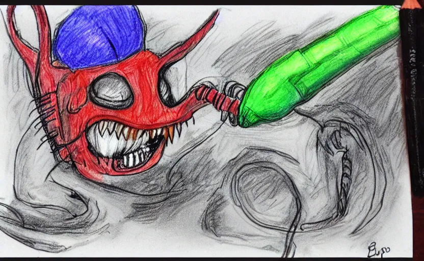 Prompt: a deep funny and gross comic by bill plympton about cats and xenomorphs, crayon, multicolor sketch