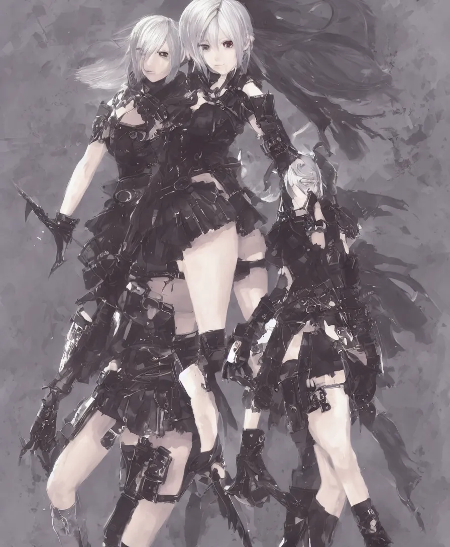 Image similar to concept art of a cute female video game character, final fantasy, rpg, japanese rpg, nier automata, yoshitaka amano