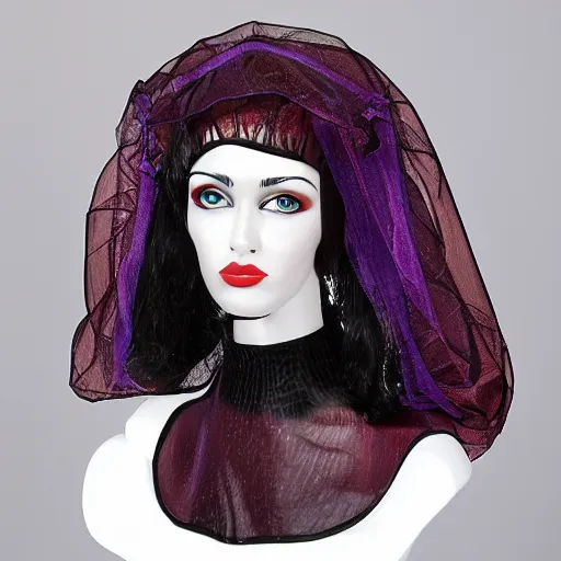 Image similar to portrait pretty woman, colorful plastic veil, verny ornated, intrincate latex