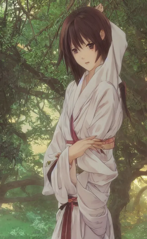 Prompt: anime style, female actress, yukata clothing, sakura tree in background, brown short hair, hair down, symmetrical facial features, from arknights, hyper realistic, rule of thirds, extreme detail, 4 k drawing, safebooru, realistic lighting, by alphonse mucha, greg rutkowski, sharp focus, backlit