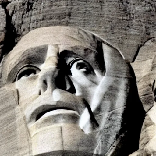 Image similar to a photo of mount rushmore after donald trump's face had been added. the photo clearly depicts the facial features of donald trump, at a slightly elevated level, depicting his particular hair style carved into the stone at the mountain top, centered, balances, regal, pensive, powerful, just