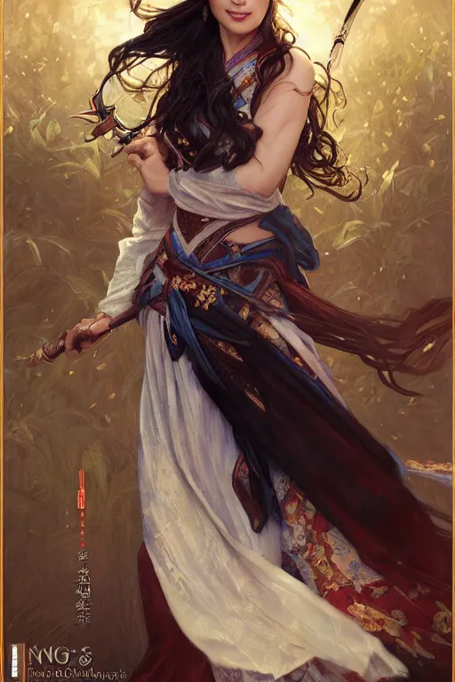 Prompt: ming - na wen portrait, wuxia, fantasy, elegant, intricate, by stanley artgerm lau, greg rutkowski, thomas kindkade, alphonse mucha, loish, norman rockwell