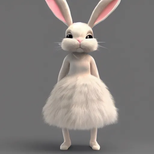 Image similar to beautiful fit female anthropomorphic rabbit wearing dress, full body, furry, ultra realistic, vray, 5 5 mm