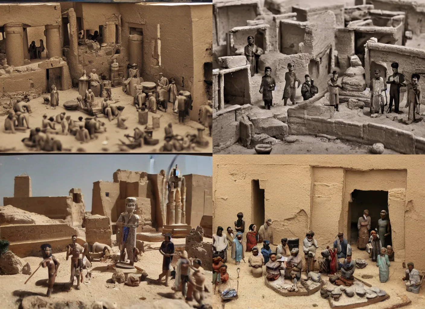 Prompt: Photo, diorama of a people in the Egypt town.