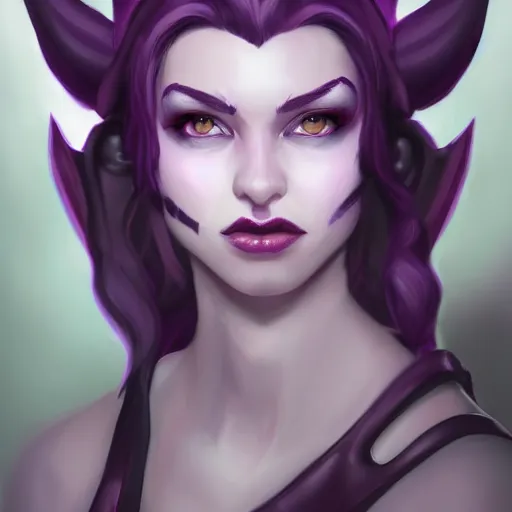 Image similar to a portrait of a tiefling with light purple skin and black hair, stunning digital painting trending on artstation