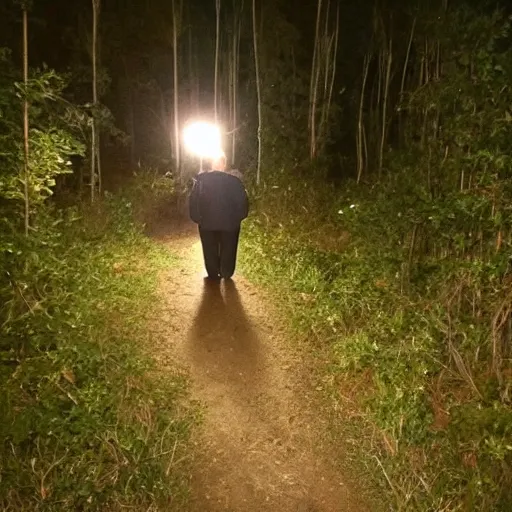 Image similar to creepy nighttime trail cam of obese Donald Trump