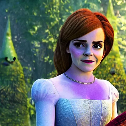 Prompt: A still of Emma Watson in Shrek movie