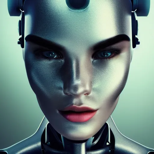 Prompt: Masterpiece full body portrait of a beautiful female cyborg with a beautiful face and flawless skin, half of her body is robotic, in a surreal dream landscape, eerie fog, cinematic lighting, 8k