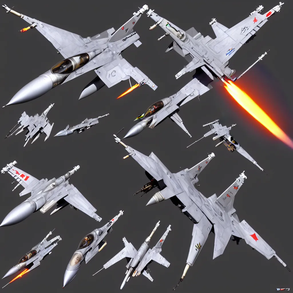 Image similar to f 1 6 fighting falcon with lots of guns concept art, robotech gradius outer space concept art, hyperrealism, fine detail, 8 k, 3 d render, artgerm, artstation contest winner, cgsociety, cryengine, concept art!!, zbrush, vray, sprite!! no background