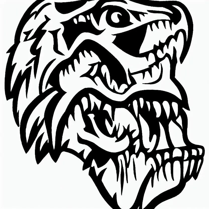 Prompt: rough sketch of a hockey player w a velociraptor skull head sports logo, black and white, pen drawing