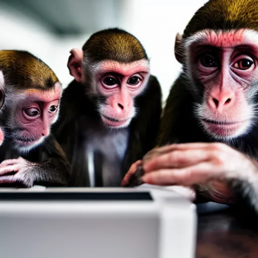 Prompt: 5 monkeys in suits using computers