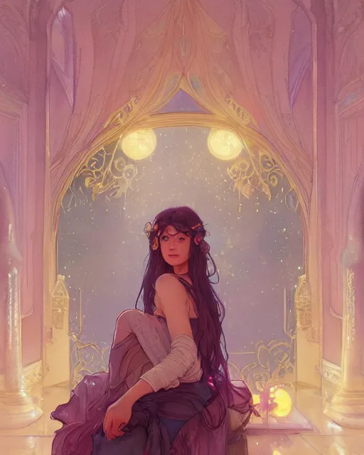 Image similar to secret romance, highly detailed, gold filigree, romantic storybook fantasy, soft cinematic lighting, award, disney concept art watercolor illustration by mandy jurgens and alphonse mucha and alena aenami, pastel color palette, featured on artstation