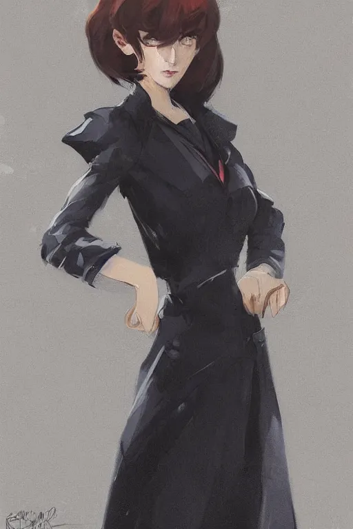 Image similar to beautiful woman with ginger hair and bright blue eyes, black dress, by ilya kuvshinov, krenz cushart, Greg Rutkowski, trending on artstation
