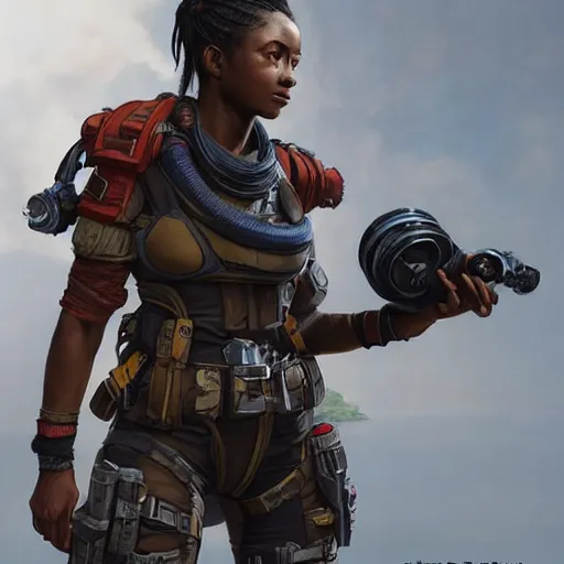 Image similar to photo realistic image of pathfinder from apex legends, stunning 3 d render inspired art by istvan sandorfi and greg rutkowski, character posing, complete body, realistic and detailed eyes, realistic, highly detailed attributes and atmosphere, dim volumetric cinematic lighting,