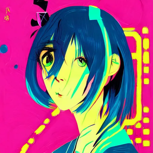 Prompt: Neonpunk girl, painting by Hiroyuki-Mitsume Takahashi