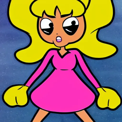 Prompt: buttercup from the powder puff girls as a large white mam, cartoon network, anime style