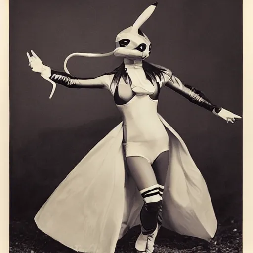 Image similar to elegant woman dressed up as Mortal Kombat pikachu art photo by Frantisek Drtikol