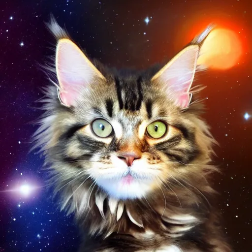 Prompt: Maine Coon cat in space. Photorealistic. 8k.