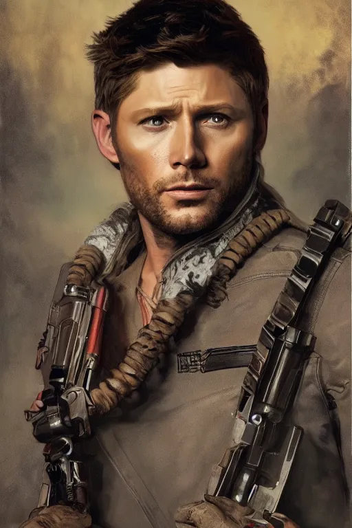 Image similar to a detailed matte portrait of an jensen ackles dressed as has solo and misha collins as chewbacca, masterpiece, 8 k, art by alphonse mucha and greg rutkowski