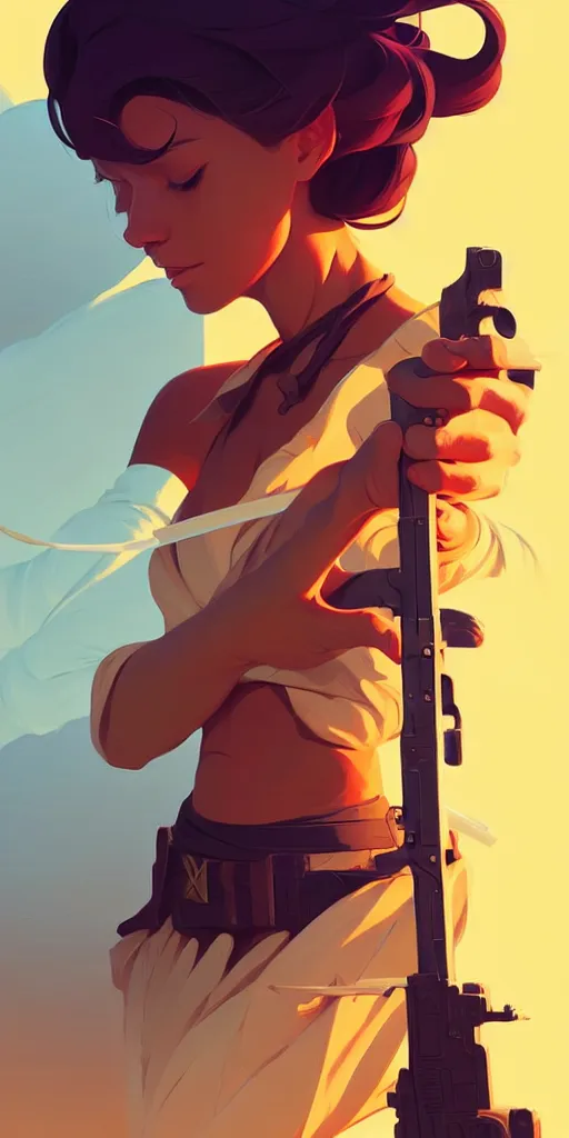 Image similar to smooth weapon, desert - colors, centered median photoshop filter cutout vector behance hd by artgerm, jesper ejsing, by rhads, makoto shinkai and lois van baarle, ilya kuvshinov, rossdraws, illustration, art by ilya kuvshinov and gustav klimt