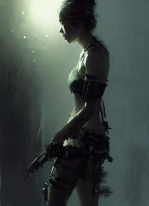 Prompt: female assassin girl, night vision, beautiful face, rule of thirds, intricate outfit, spotlight, by greg rutkowski, by jeremy mann, digital painting
