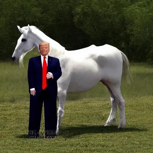 Image similar to ( donald trump × horse ) in a pasture