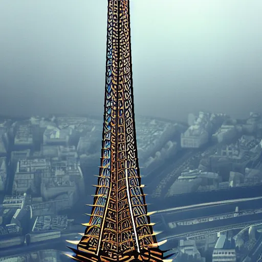 Prompt: remake of the eiffel tower by zaha hadid, 8 k